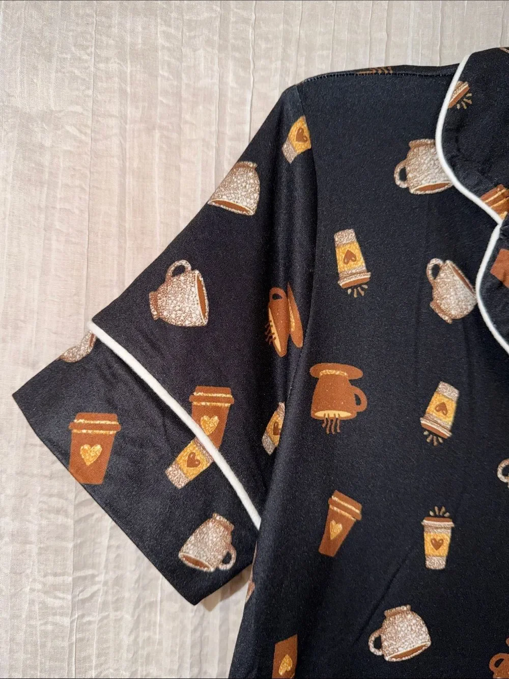 89th+MADISON Black White Brown Gold Coffee Notch Collar Short Sleeve PJ Set